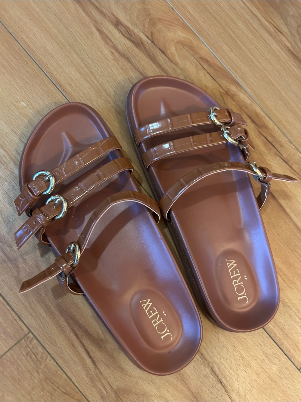 J. Crew Women's Cognac Triple-Buckle Slide Sandals